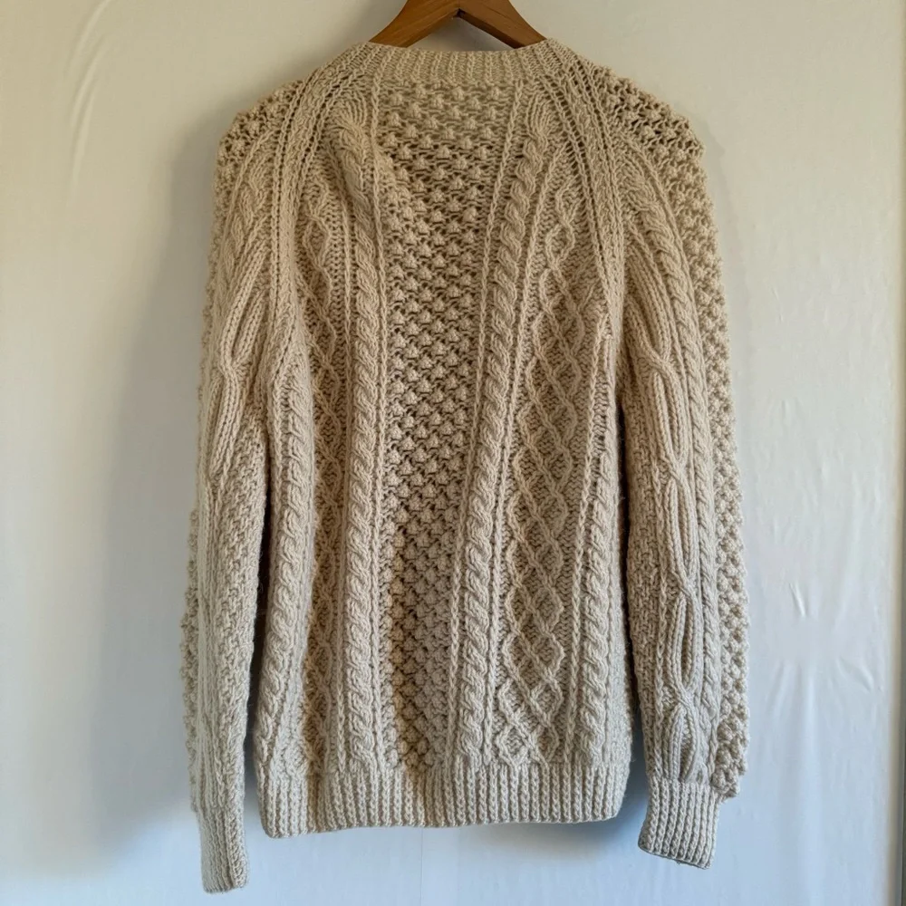Ireland Cream Hand Knit Wool Cardigan Size M - Picture 6 of 8